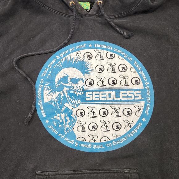 VTG Y2K Seedless Clothing Mens L Large Skate Black Distressed Pullover Hoodie - Picture 4 of 16